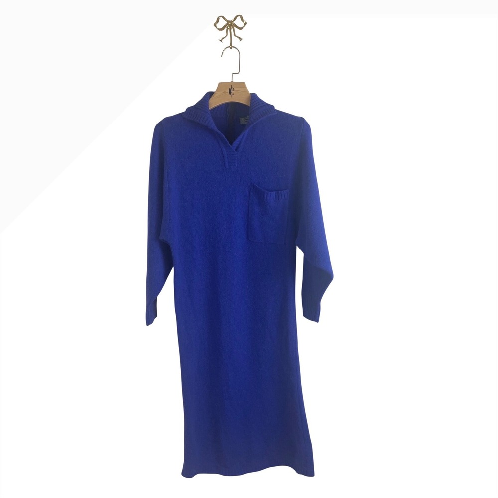Carroll Reed Vintage Royal Blue Lambswool Angora Sweater Dress Midi Mock Neck M